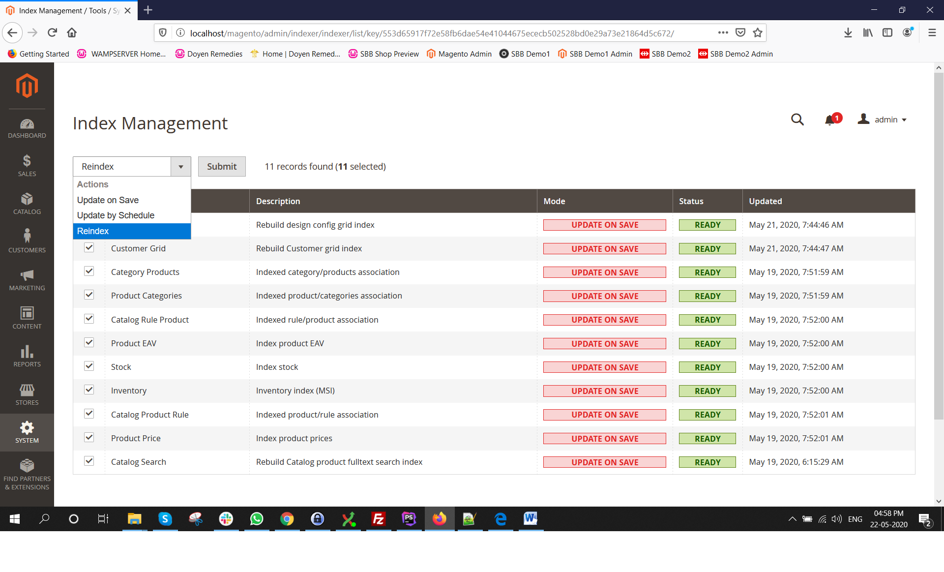 Magento 2 Reindex im Backend