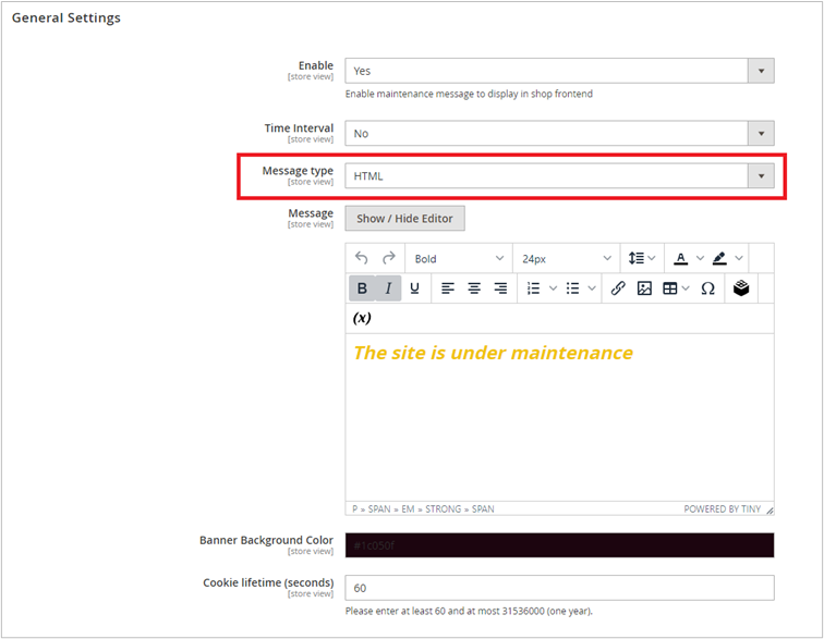 Magento 2 Wartungsmeldung Banner