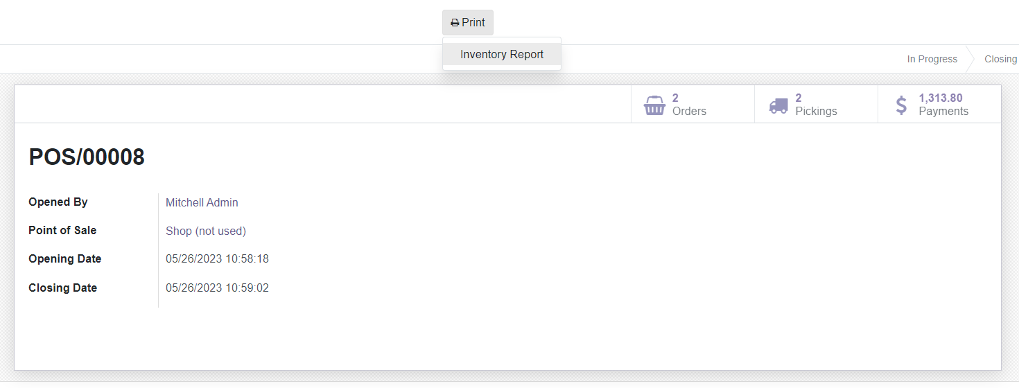 Odoo POS Inventory Report