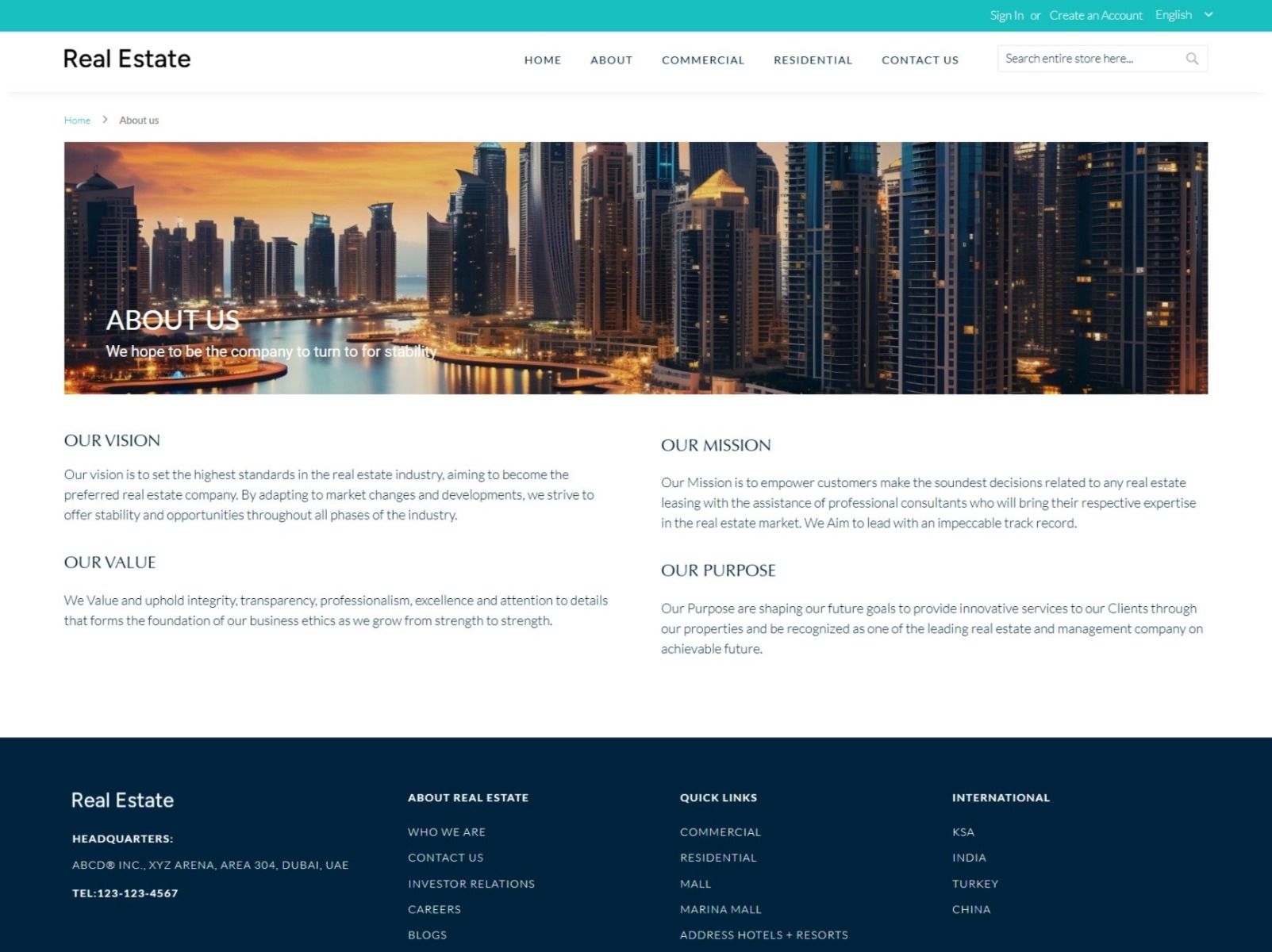 real estate property listing website about page