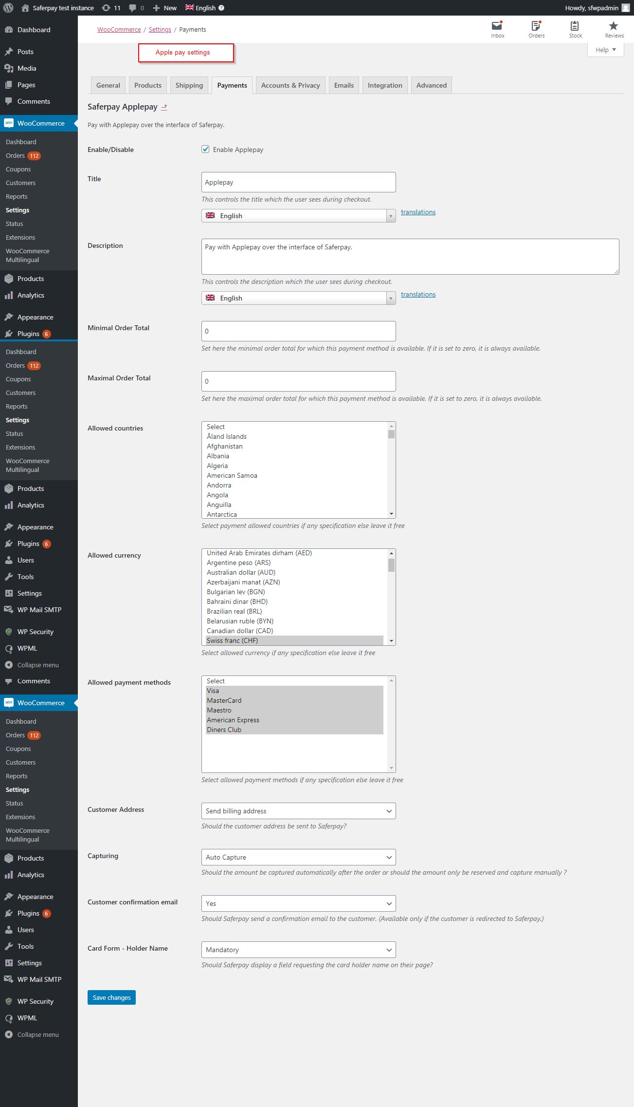 WordPress Saferpay Woocommerce Gateway