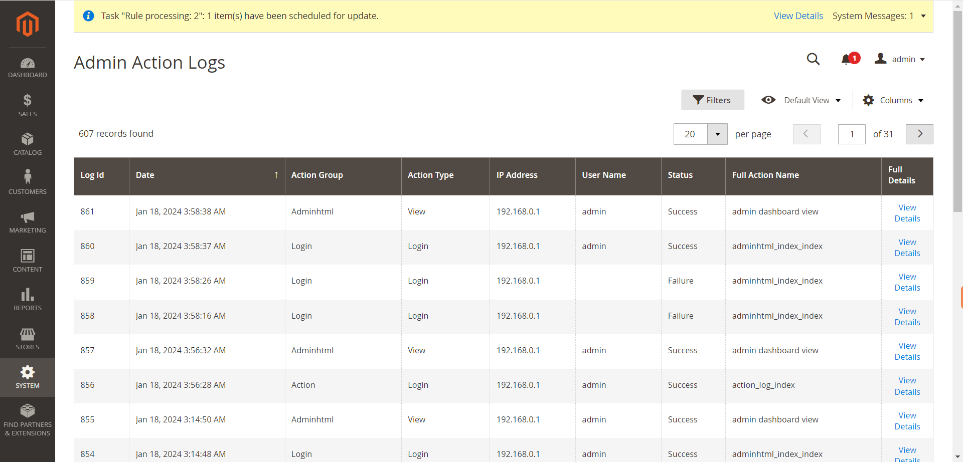 Magento 2 Admin Action Log