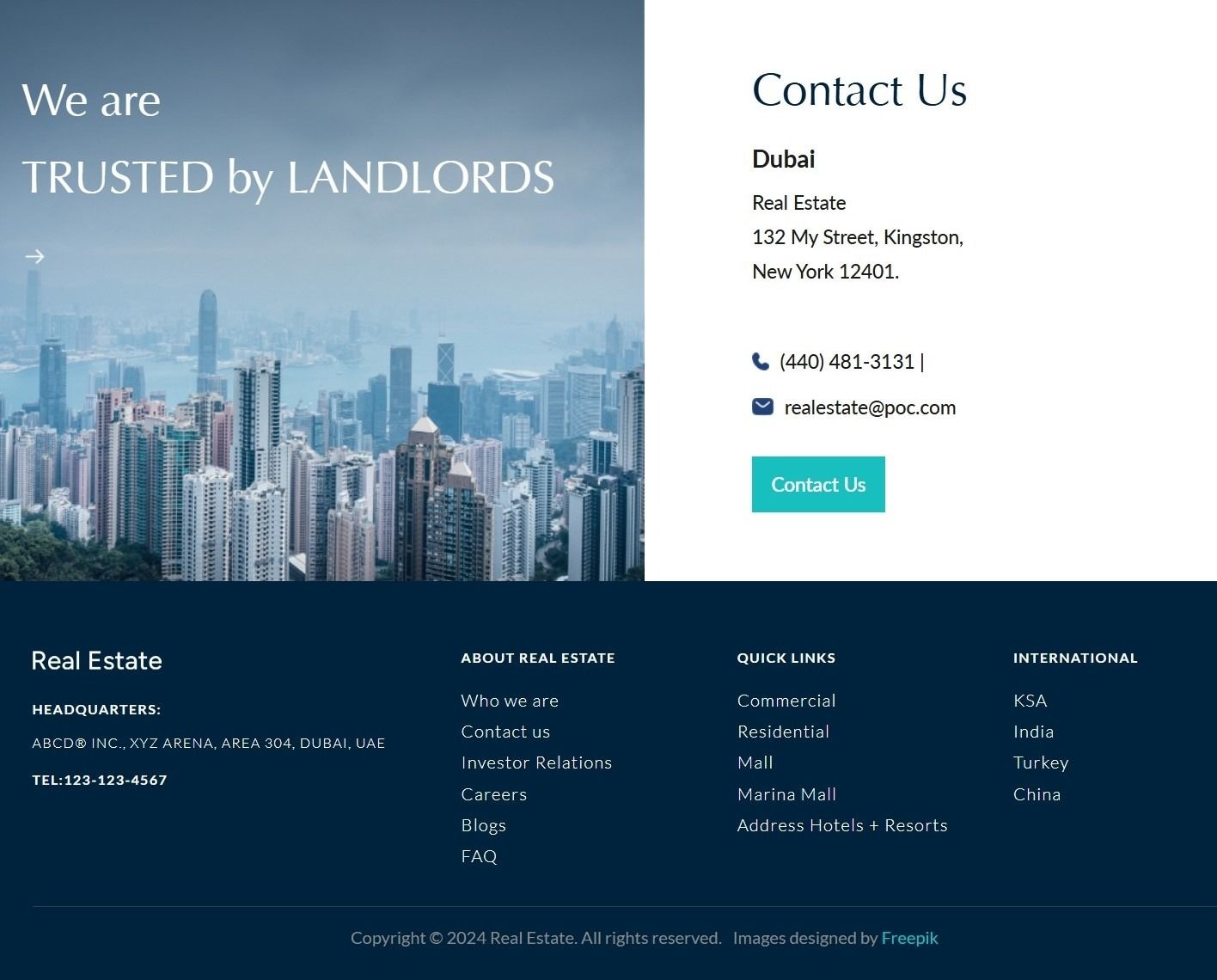 real estate portal development contact us page