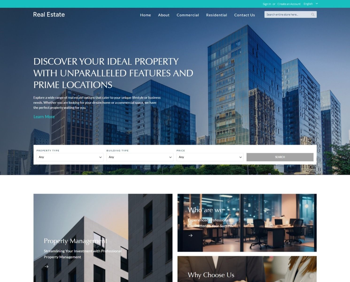 property listing website home page