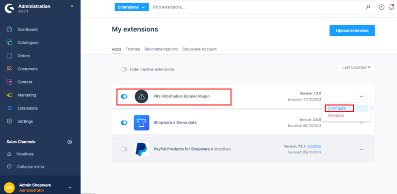 Information Message Banner for Shopware