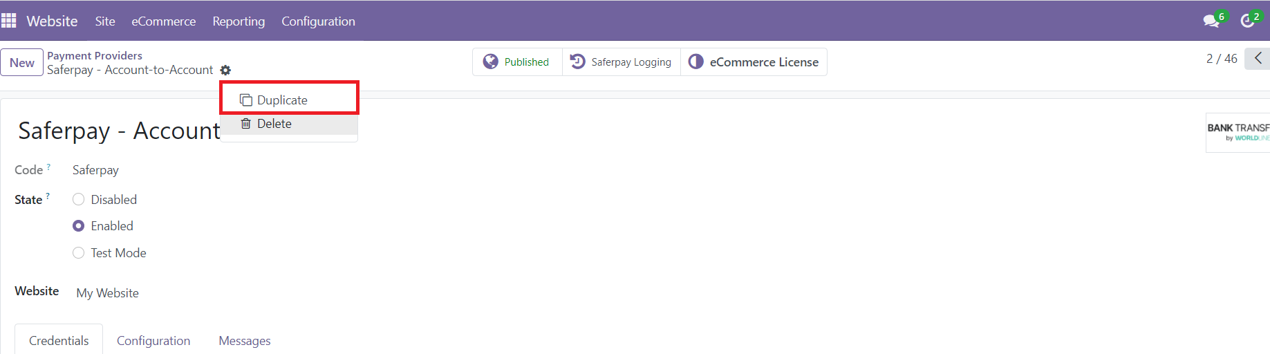 Odoo Saferpay Payment Provider Plugin