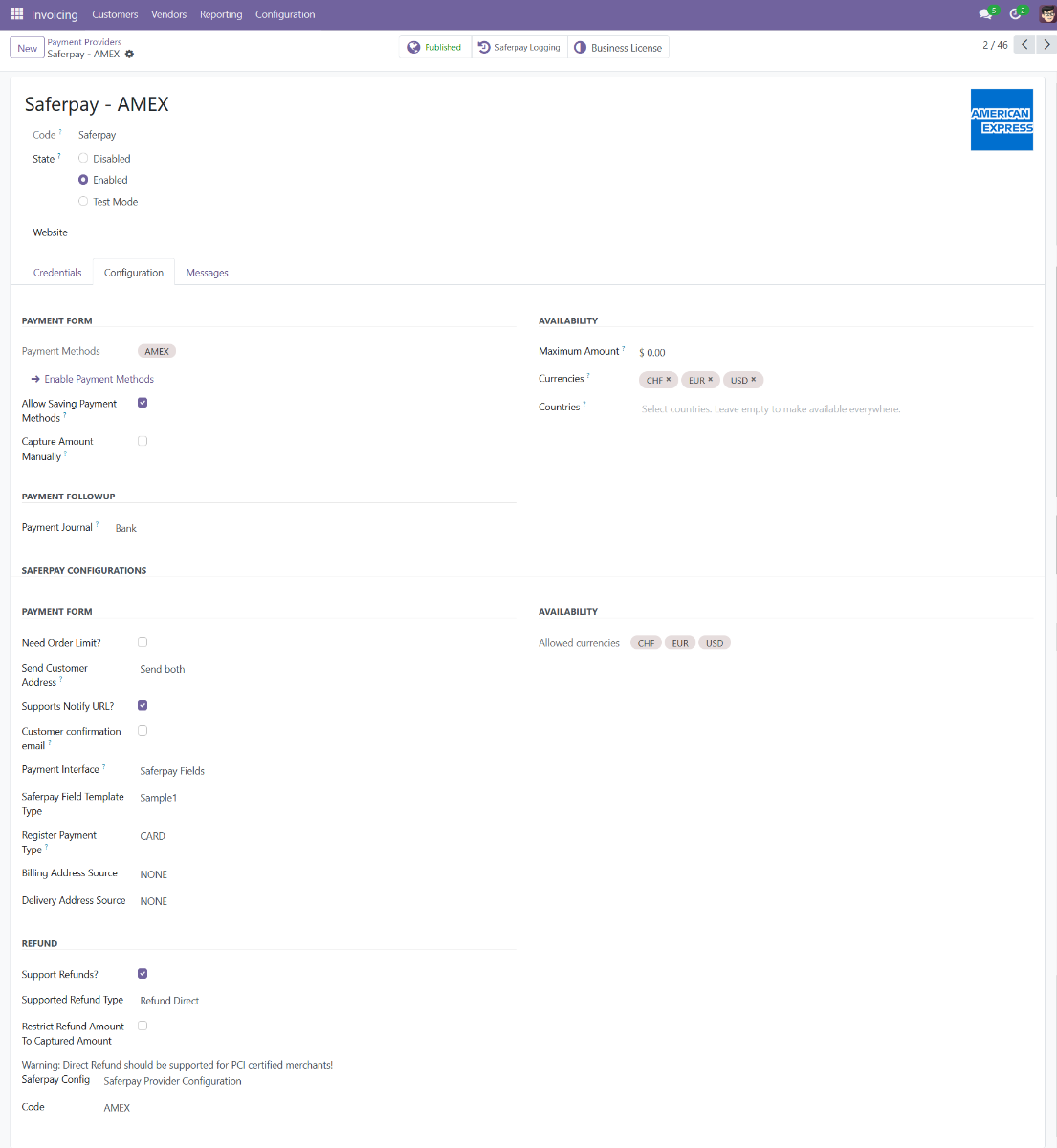 Odoo Saferpay Payment Provider Plugin