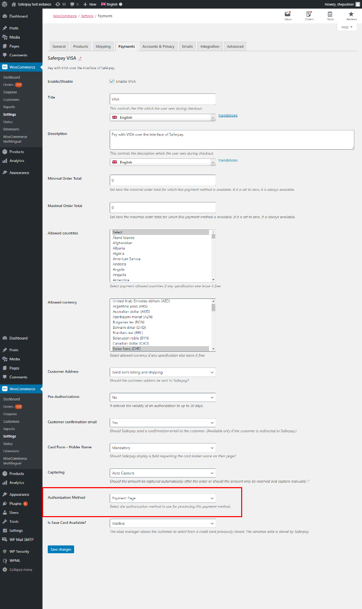 WordPress Saferpay Woocommerce Gateway