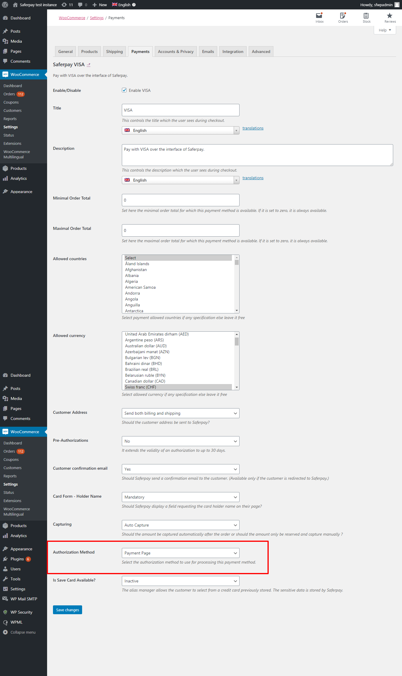 WordPress Saferpay Woocommerce Gateway