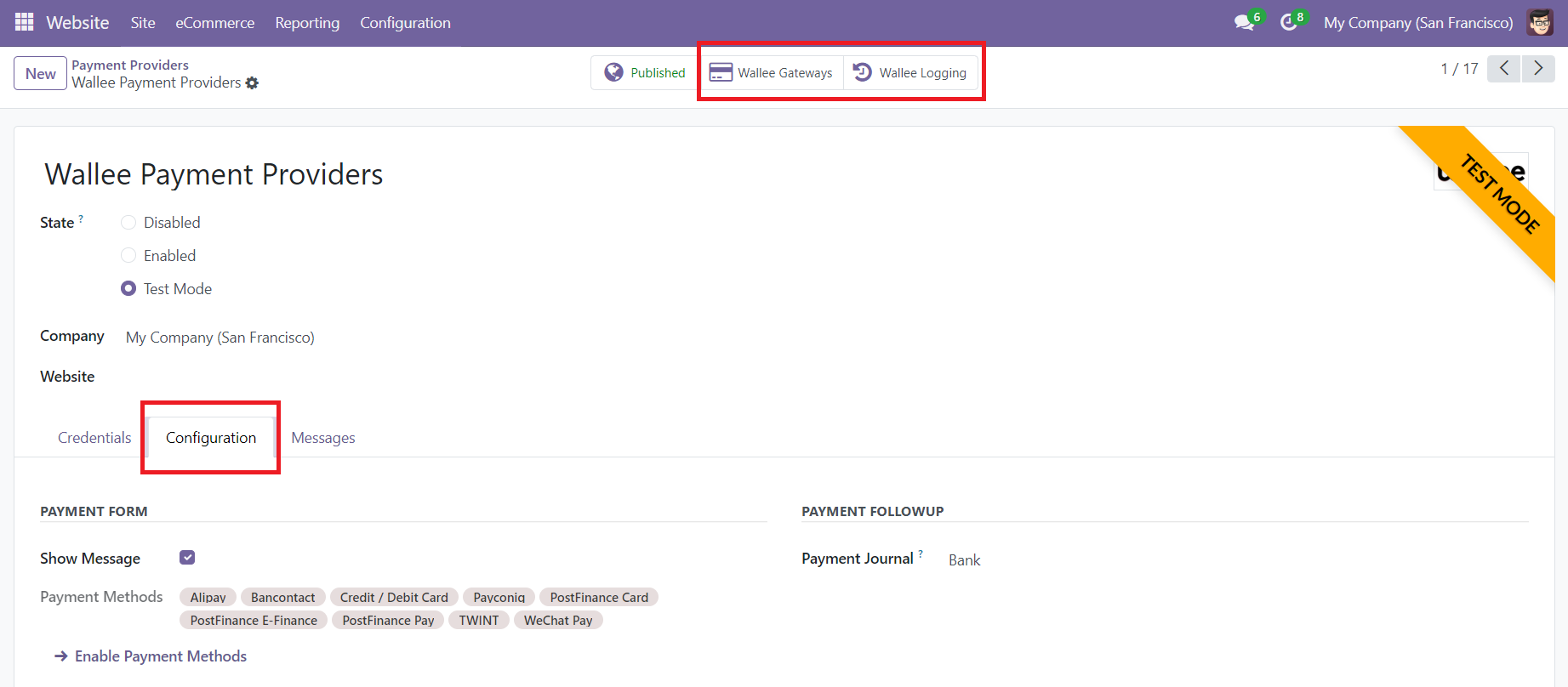 Odoo wallee Payment Provider